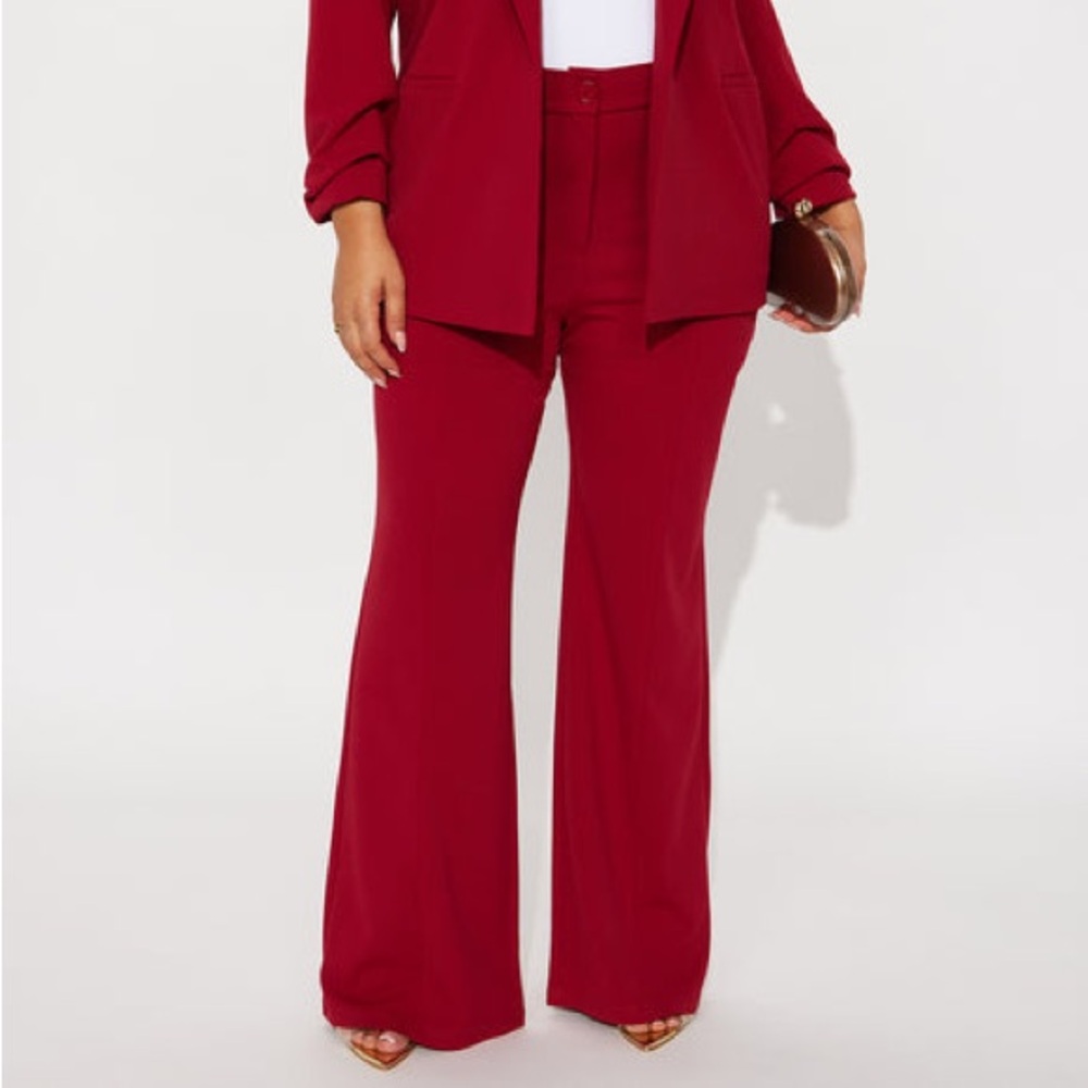 🆕 Fashion Nova Heidi Wide Leg Trouser Pant - DarkRed Size 1X